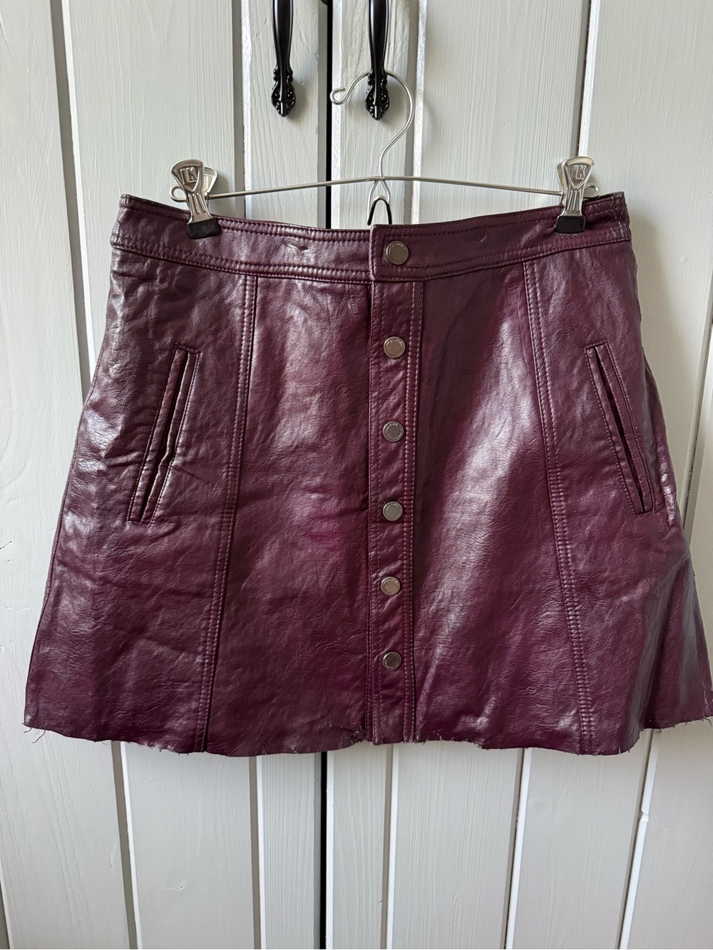 Blank NYC Wine Button-Front Leather Mini Skirt